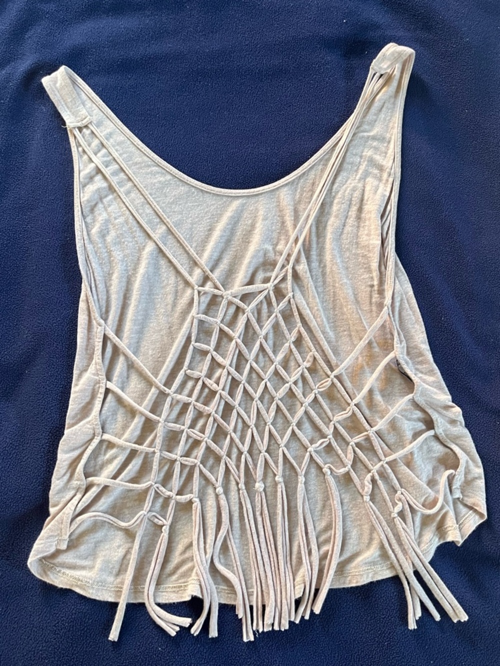 Boho Fringe Knit Tank Top - Light Beige